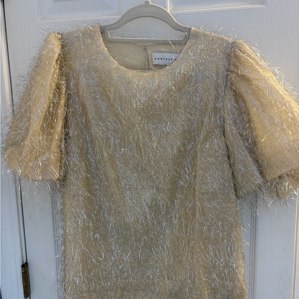 Endless Rose champagne tinsel fringe top - Picture 4 of 7